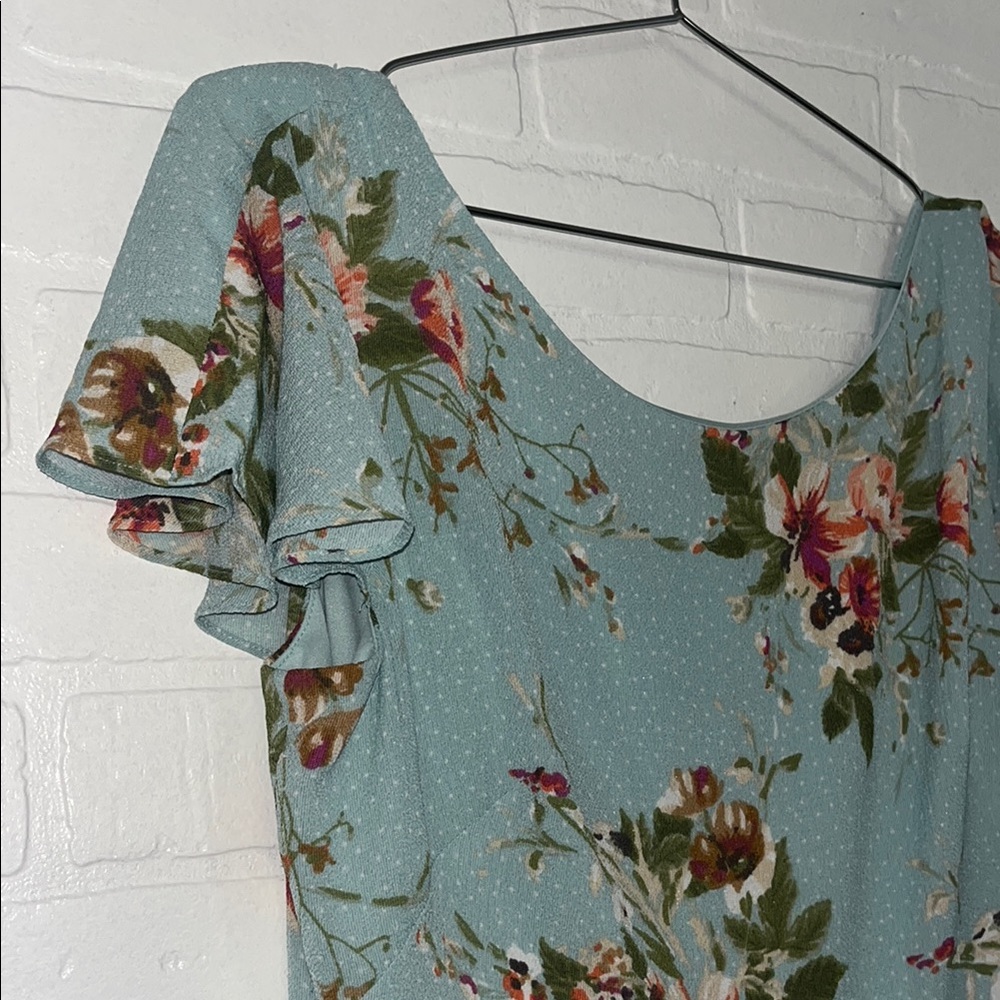 London Times Blue Floral Flutter Sleeves Scoop Neck Fit Flare A-Line Dress 12 - Picture 4 of 8